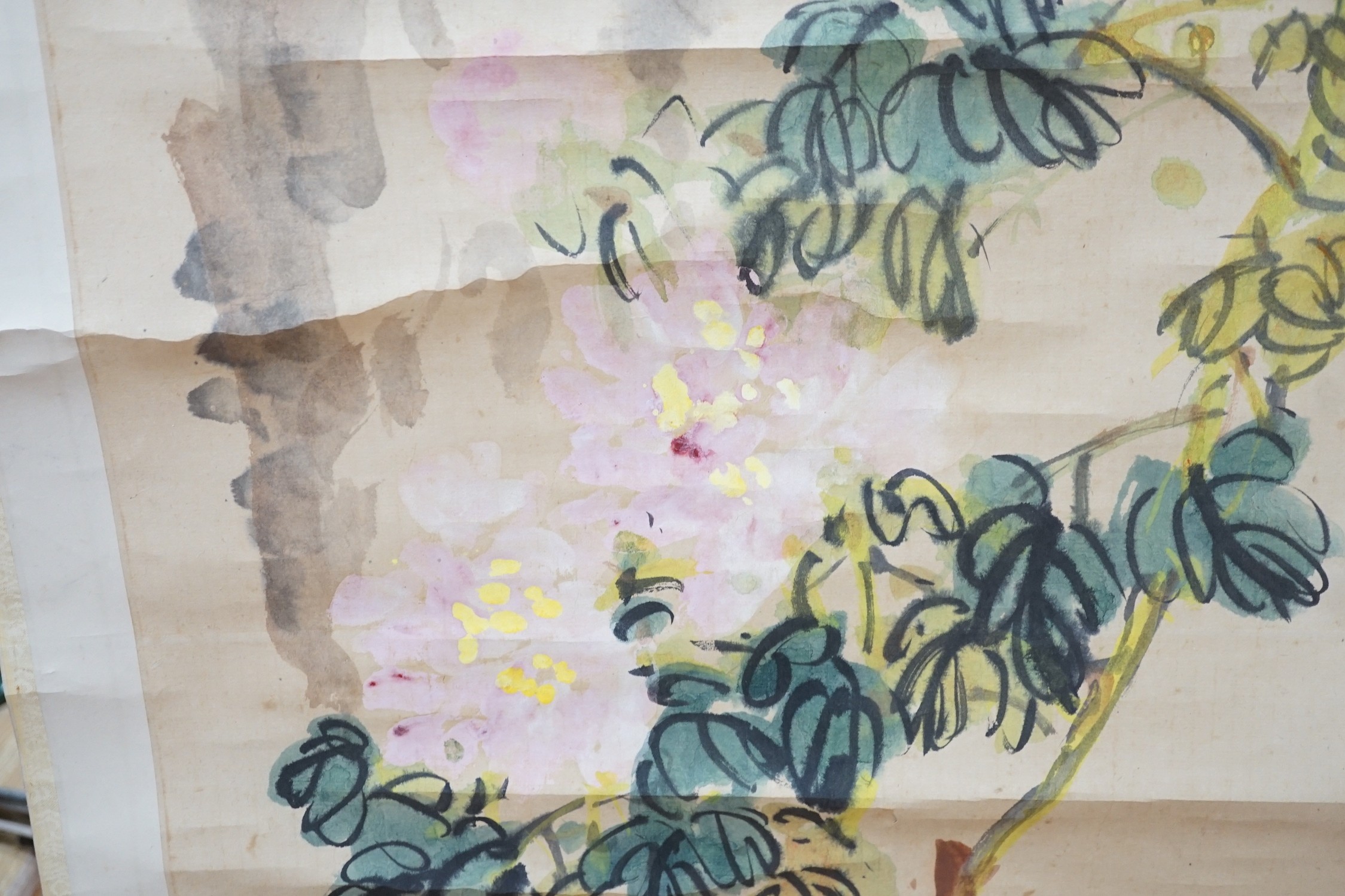 Ho Kok Hoe, watercolour scroll, The Flower Study, 1952